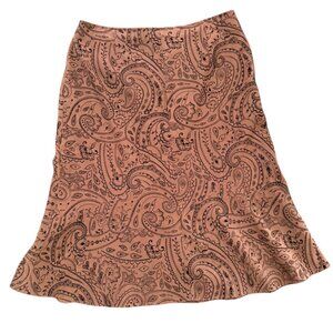 Harolds Brown and Black Paisley Midi A-Line Skirt w/Zipper & Hook Closure - 10
